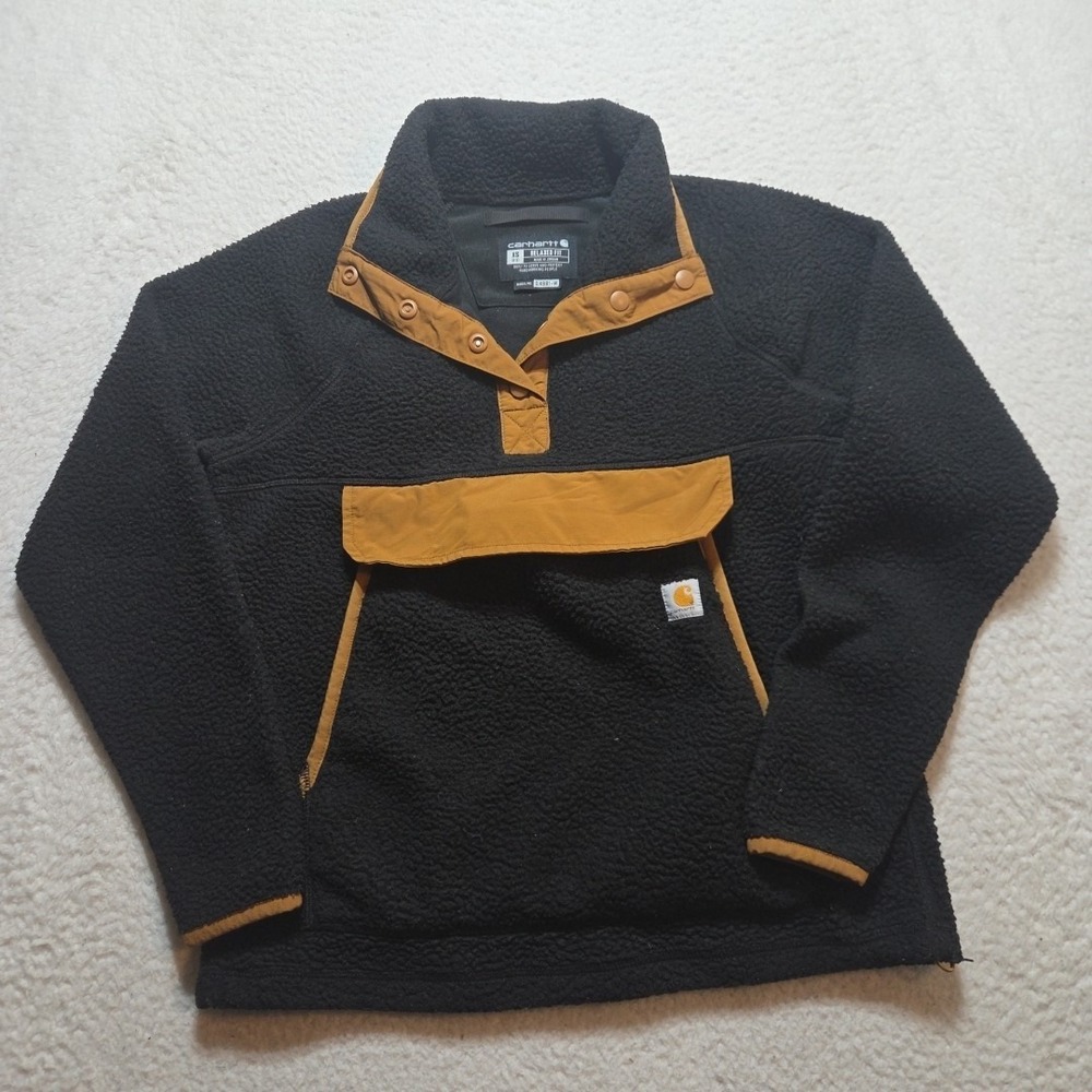Carhartt Womens Sherpa Fleece Quarter Snap Front Black Jacket Sweater Size XS